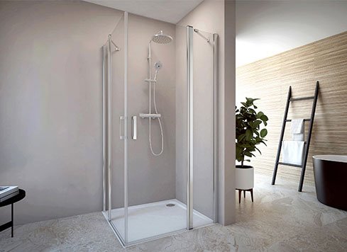Swing doors corner installation